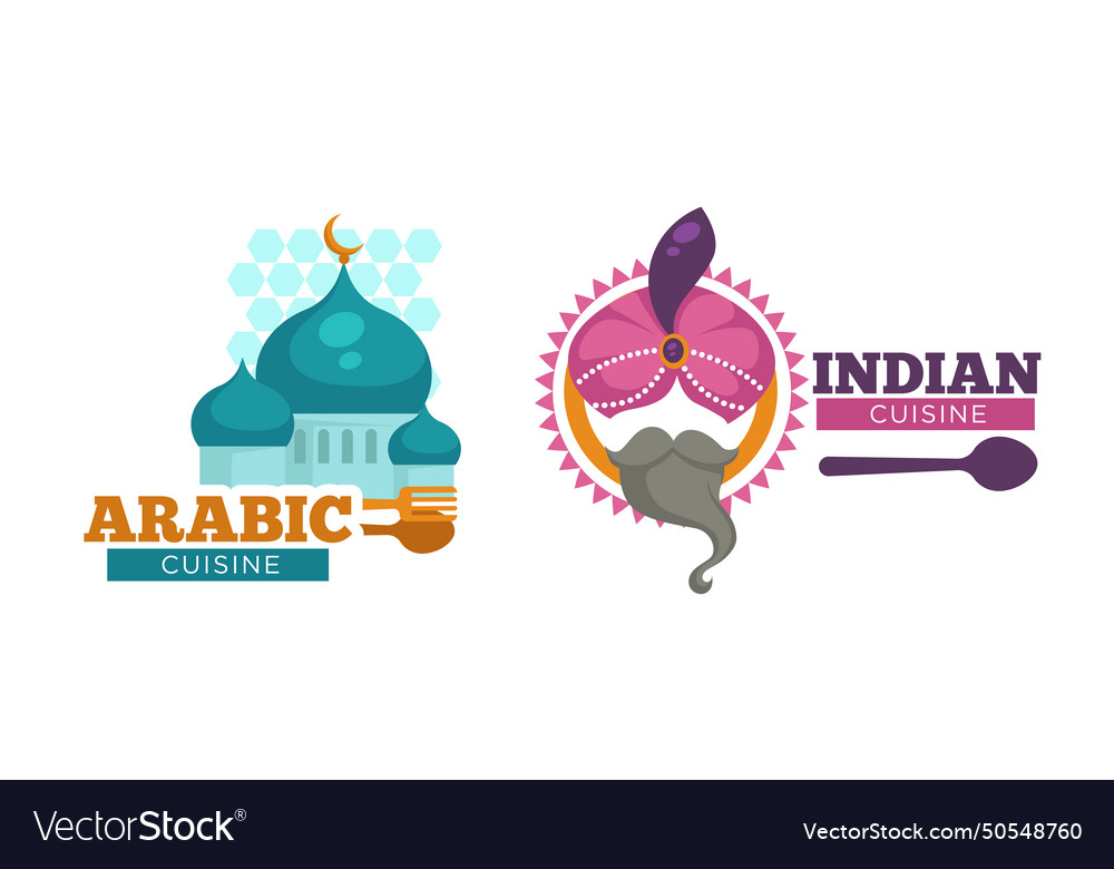 Arabic and indian cuisine food emblem or logotype Vector Image