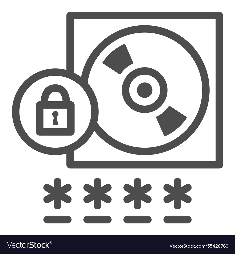 Cd with password protected data line icon black vector image Cd with password protected data line icon black