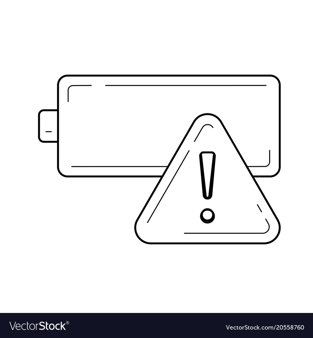 Empty battery with exclamation point line icon