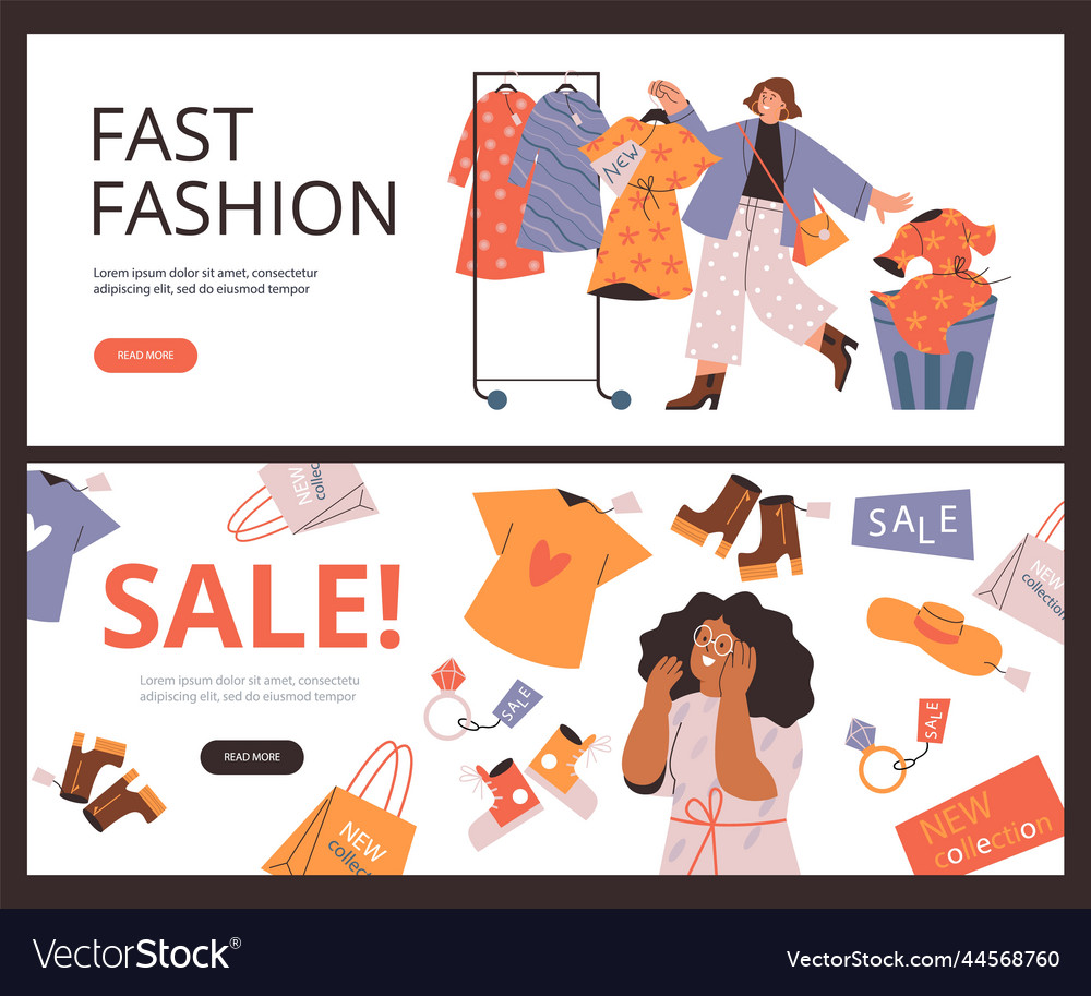 Fast fashion and sales web banners set flat Vector Image