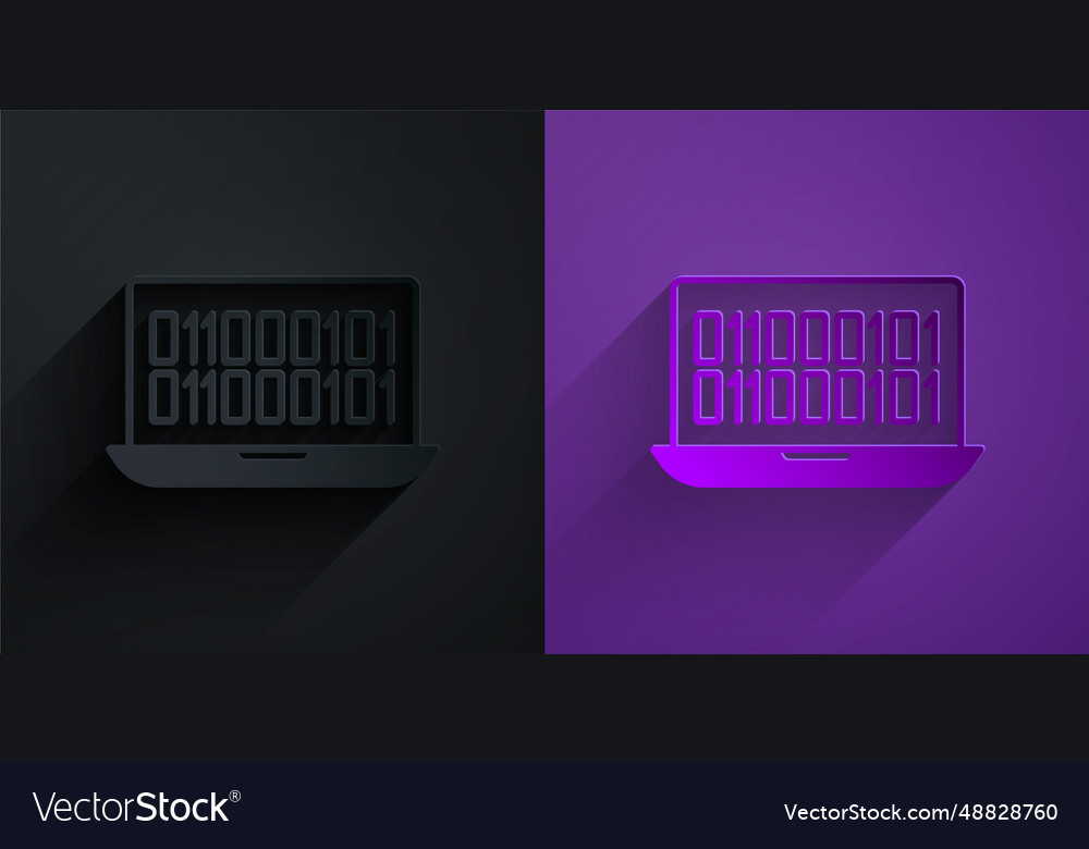 Paper cut binary code icon isolated on black