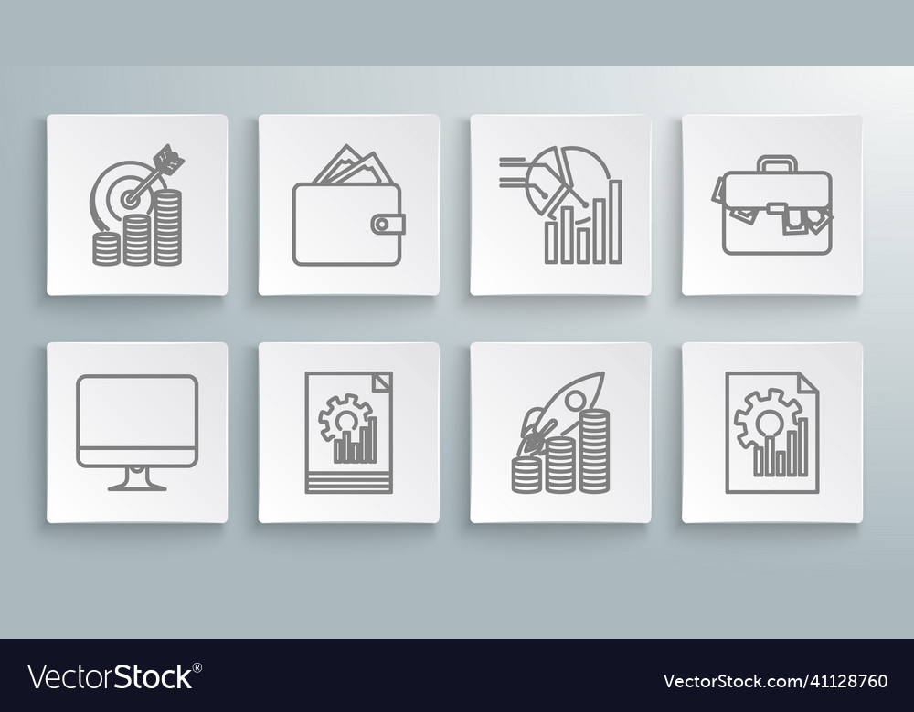 Set line computer monitor screen wallet vector image Set line computer monitor screen wallet