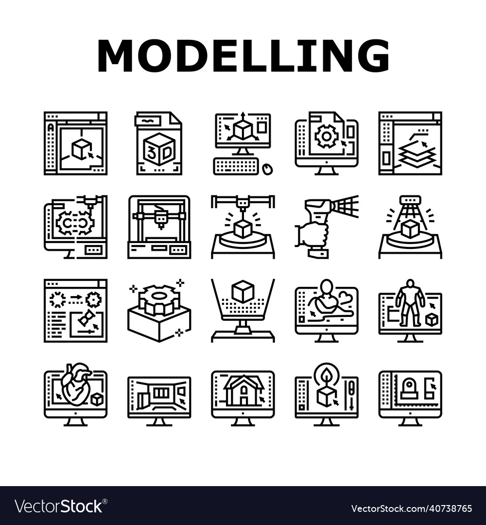 3d modelling software and device icons set vector image 3d modelling software and device icons set