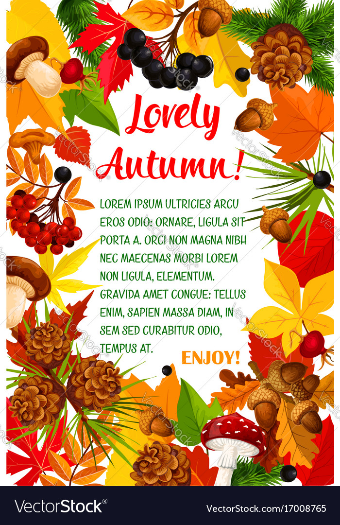 Autumn leaf and mushroom poster template design Vector Image