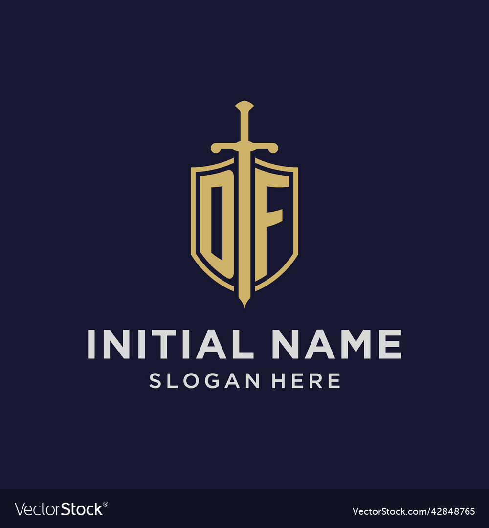 Df logo initial monogram with shield and sword Vector Image Df logo initial monogram with shield and sword