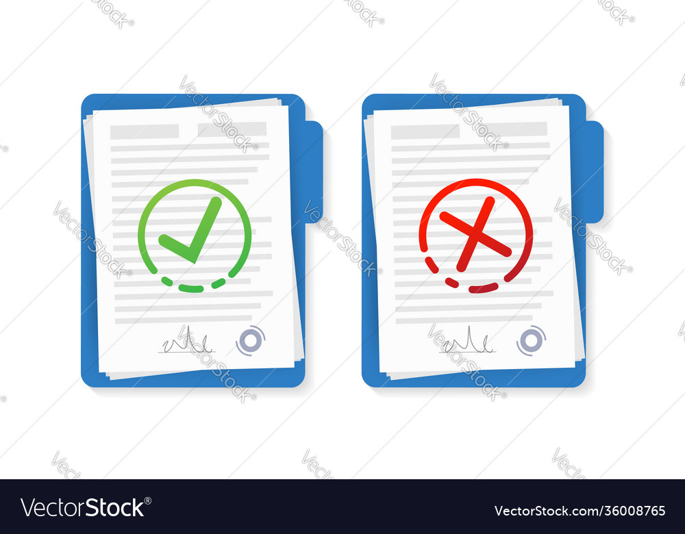 Flat approved rejected document for report design vector image Flat approved rejected document for report design