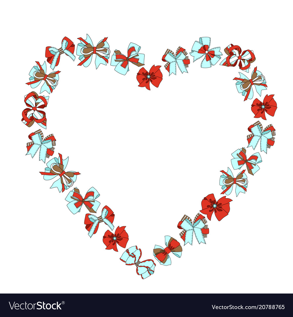 Frame in the shape of a heart from different bows vector image Frame in the shape of a heart from different bows