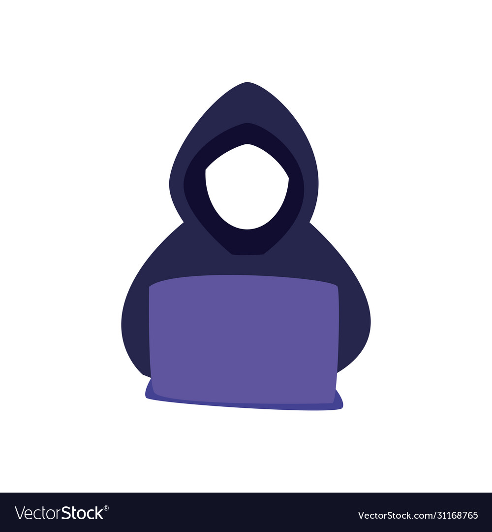 Hacker with laptop flat style icon design
