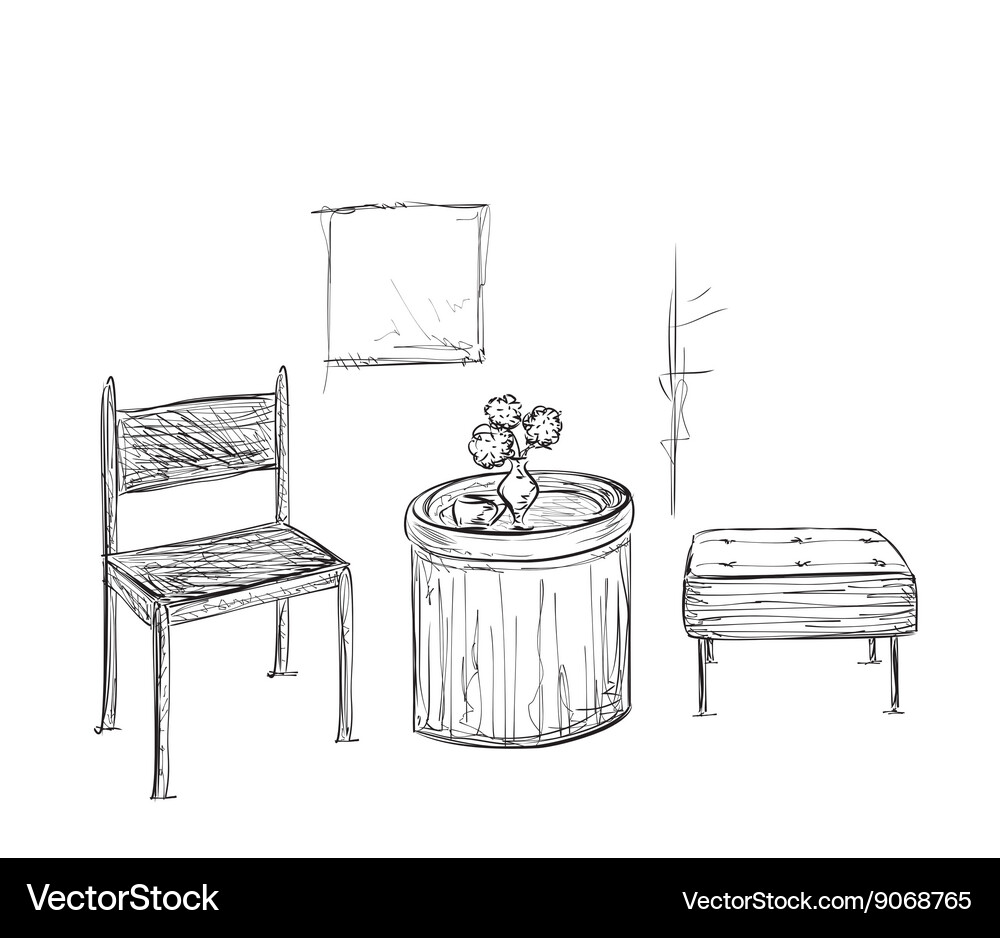 Hand drawn room interior chair and lamp Royalty Free Vector