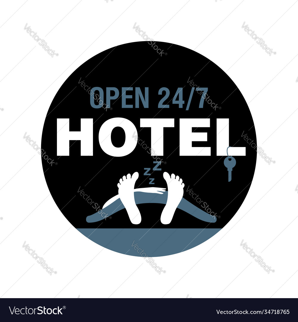 Hotel open 24 7 logo - circlular street sign Vector Image