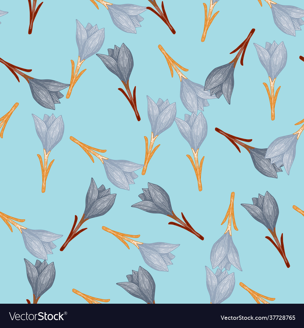 Random seamless pattern with pale blue crocus