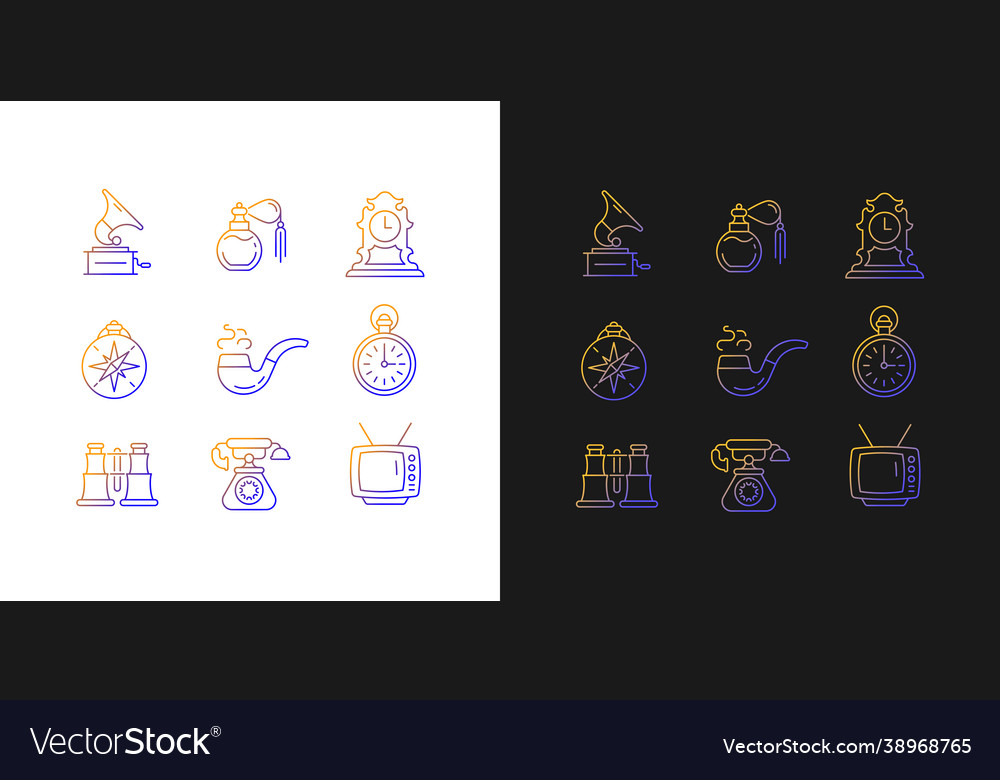 Retro items gradient icons set for dark and light