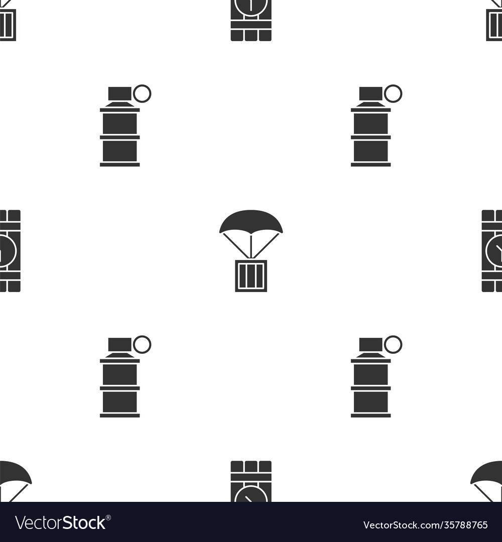 Set dynamite and timer clock airdrop box hand vector image Set dynamite and timer clock airdrop box hand
