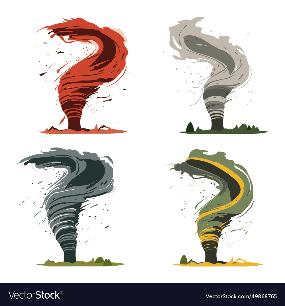 Set of four colorful tornadoes with different