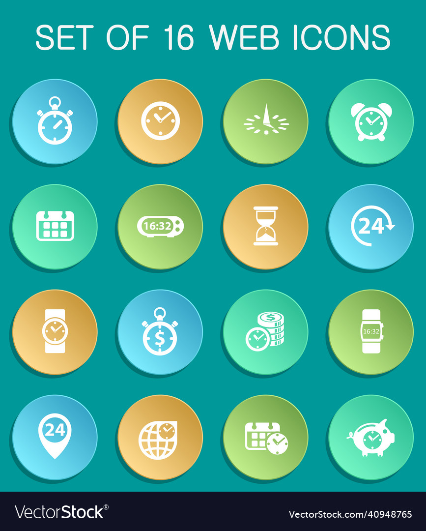 Time web icons on colorful round
