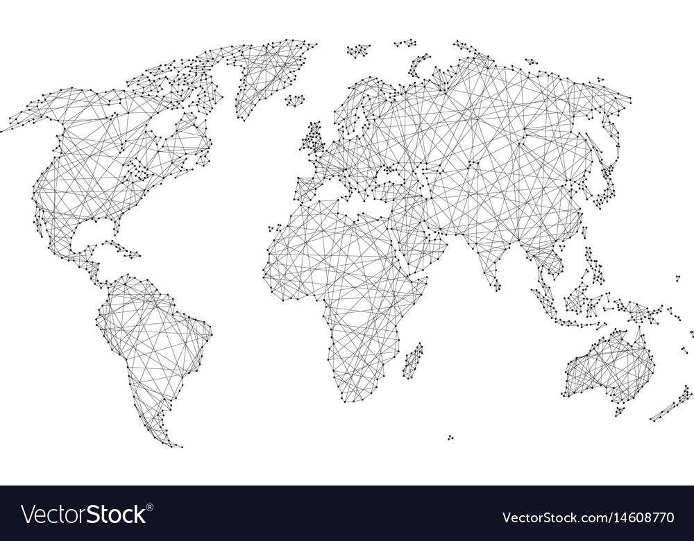 Abstract world map of polygonal lines and dots