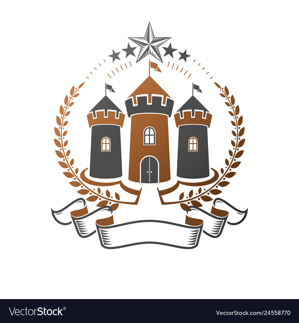 Ancient Bastion Emblem Heraldic Design Element Vector Image