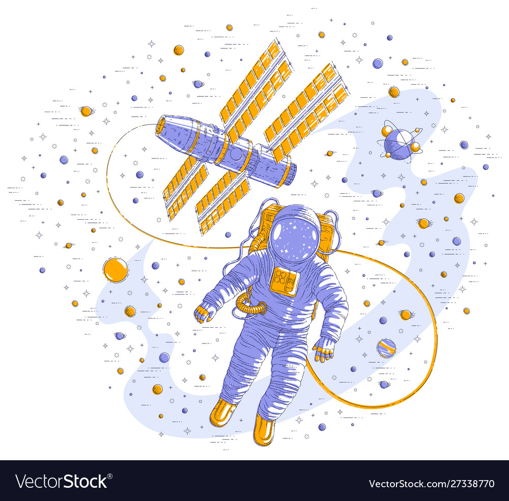 Astronaut flying in open space connected vector image Astronaut flying in open space connected