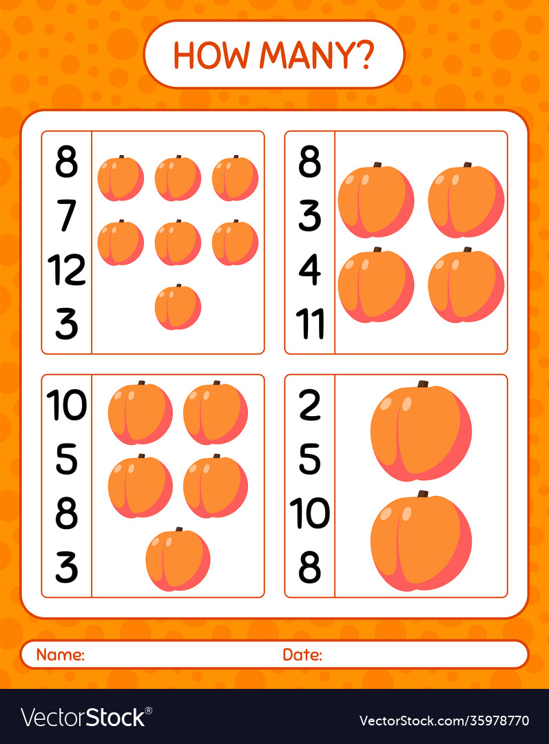 How many counting game with peach worksheet vector image How many counting game with peach worksheet