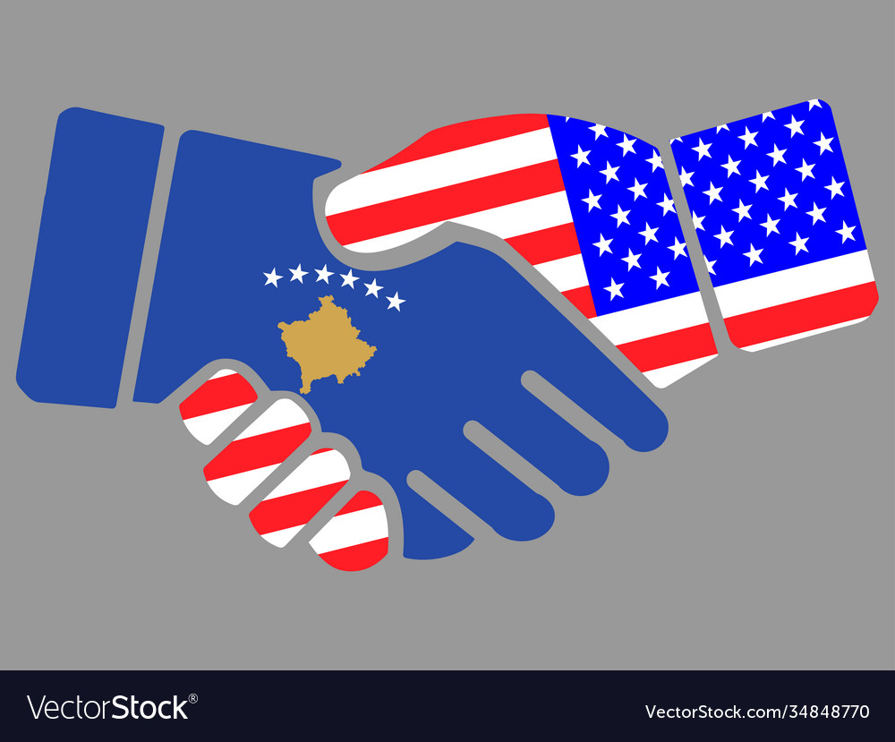 Kosovo and usa flags handshake