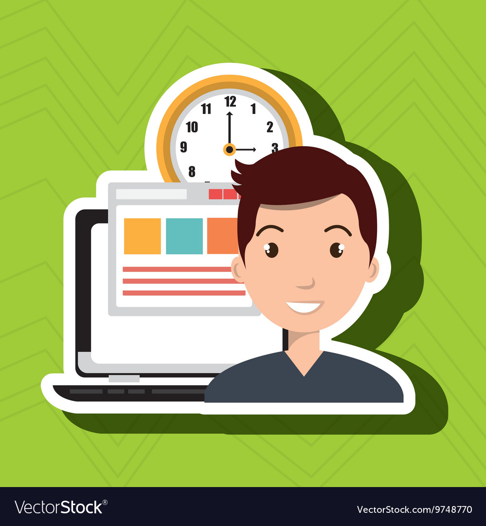 Man and computer isolated icon design