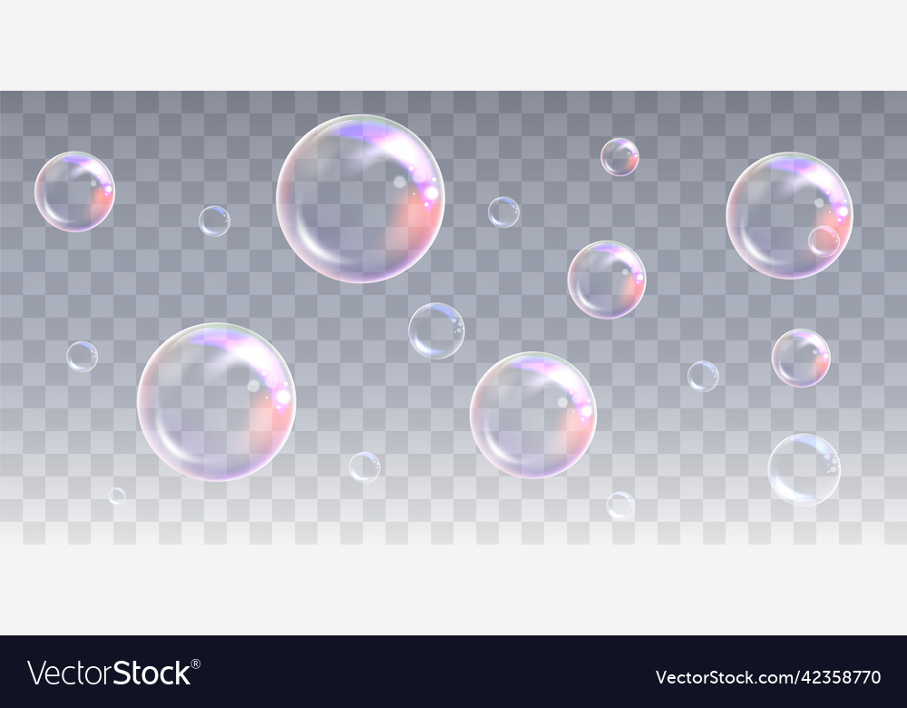 Realistic 3d soap bubbles with reflection of light vector image Realistic 3d soap bubbles with reflection of light