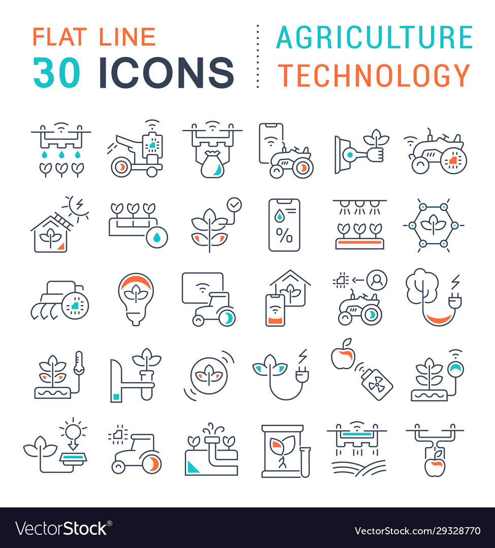 Set line icons agriculture technology vector image Set line icons agriculture technology