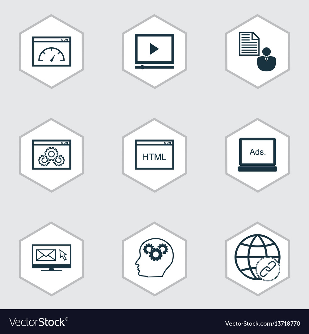 Set of 9 seo icons includes report loading speed Vector Image Set of 9 seo icons includes report loading speed