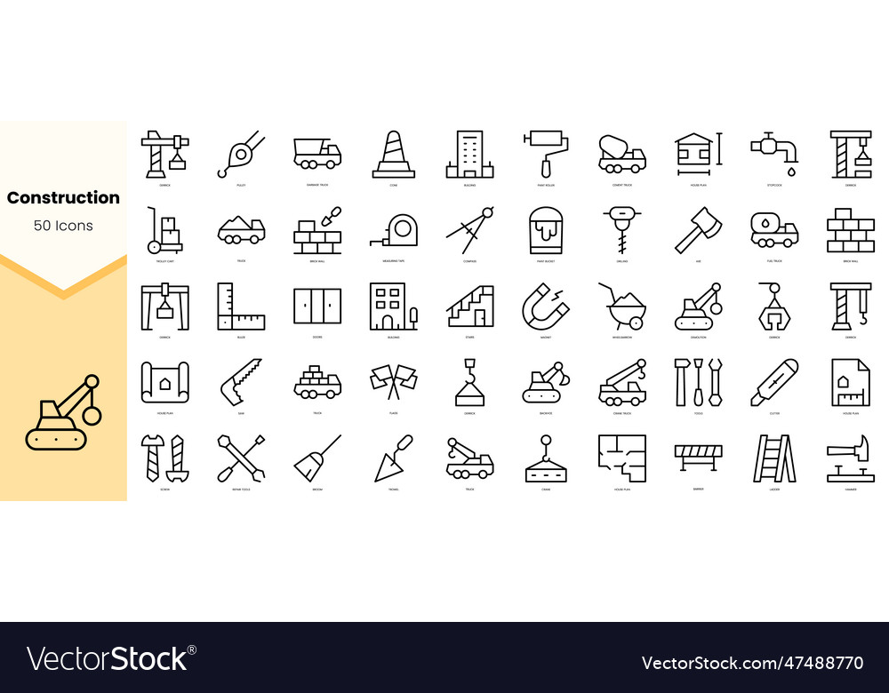 Set of construction icons simple line art style