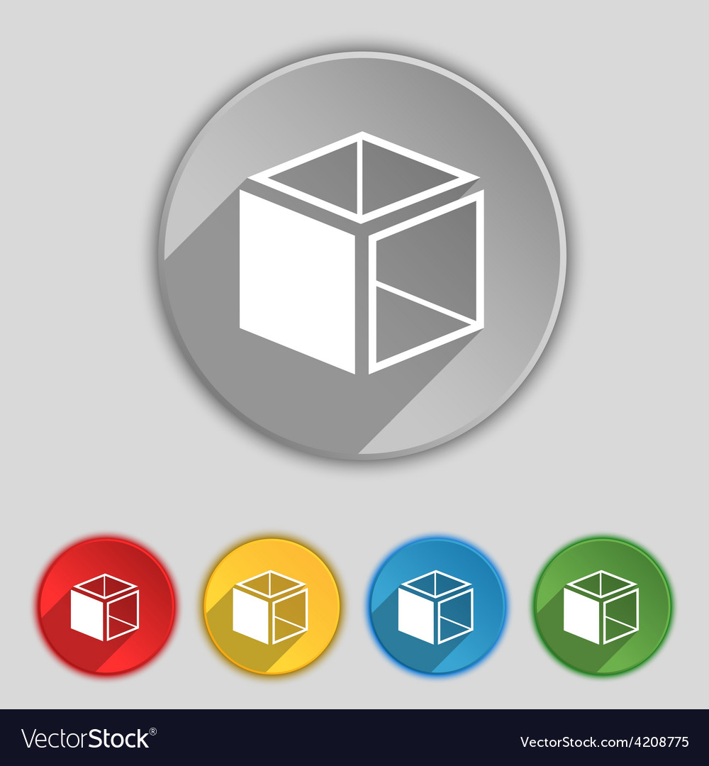 3d cube icon sign symbol on five flat buttons