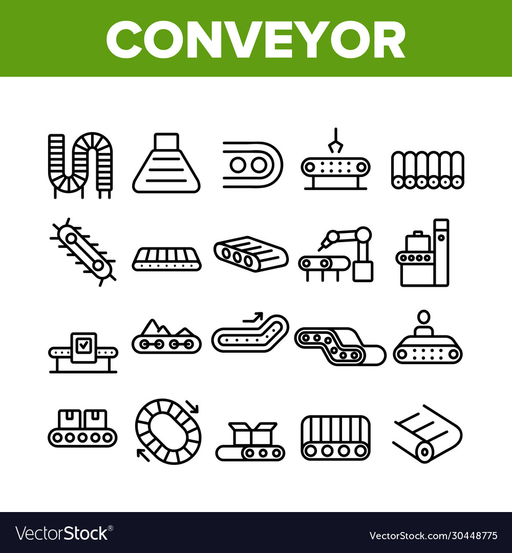 Conveyor factory tool collection icons set