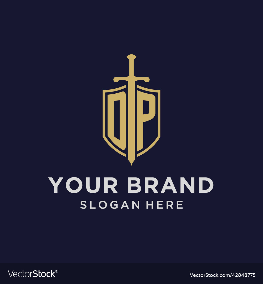 Dp logo initial monogram with shield and sword