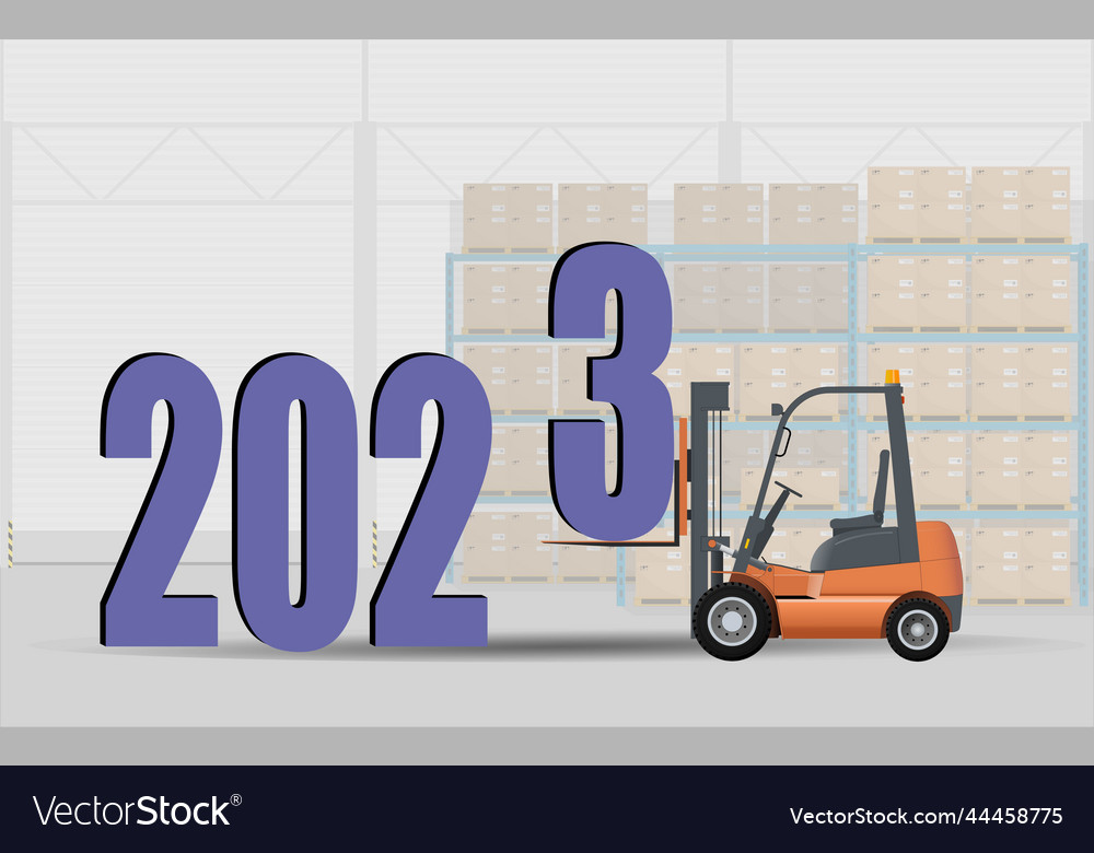 Forklift truck at work new year concept