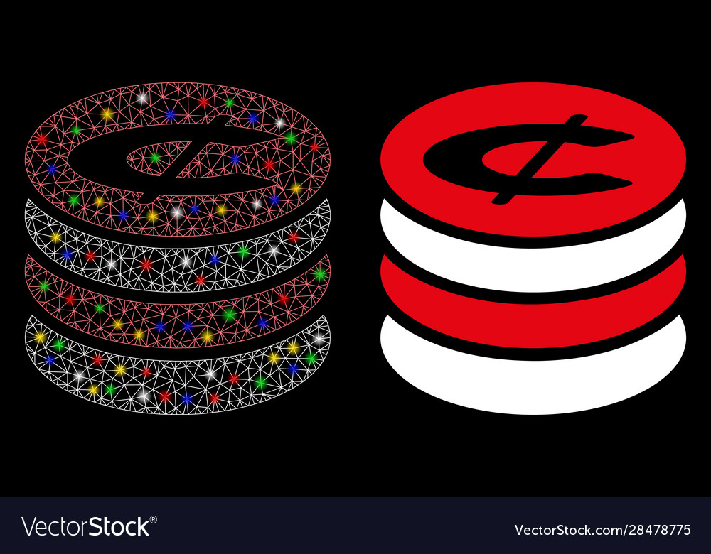 Glowing mesh network cent coins stack icon