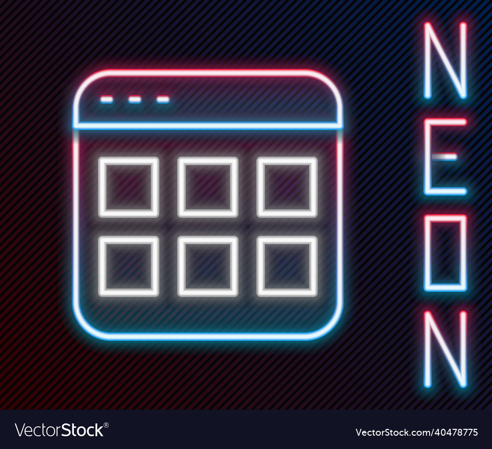 Glowing neon line browser files icon isolated vector image Glowing neon line browser files icon isolated