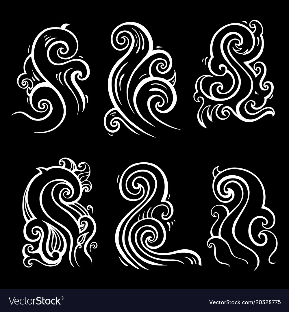 Ocean waves set hand drawn