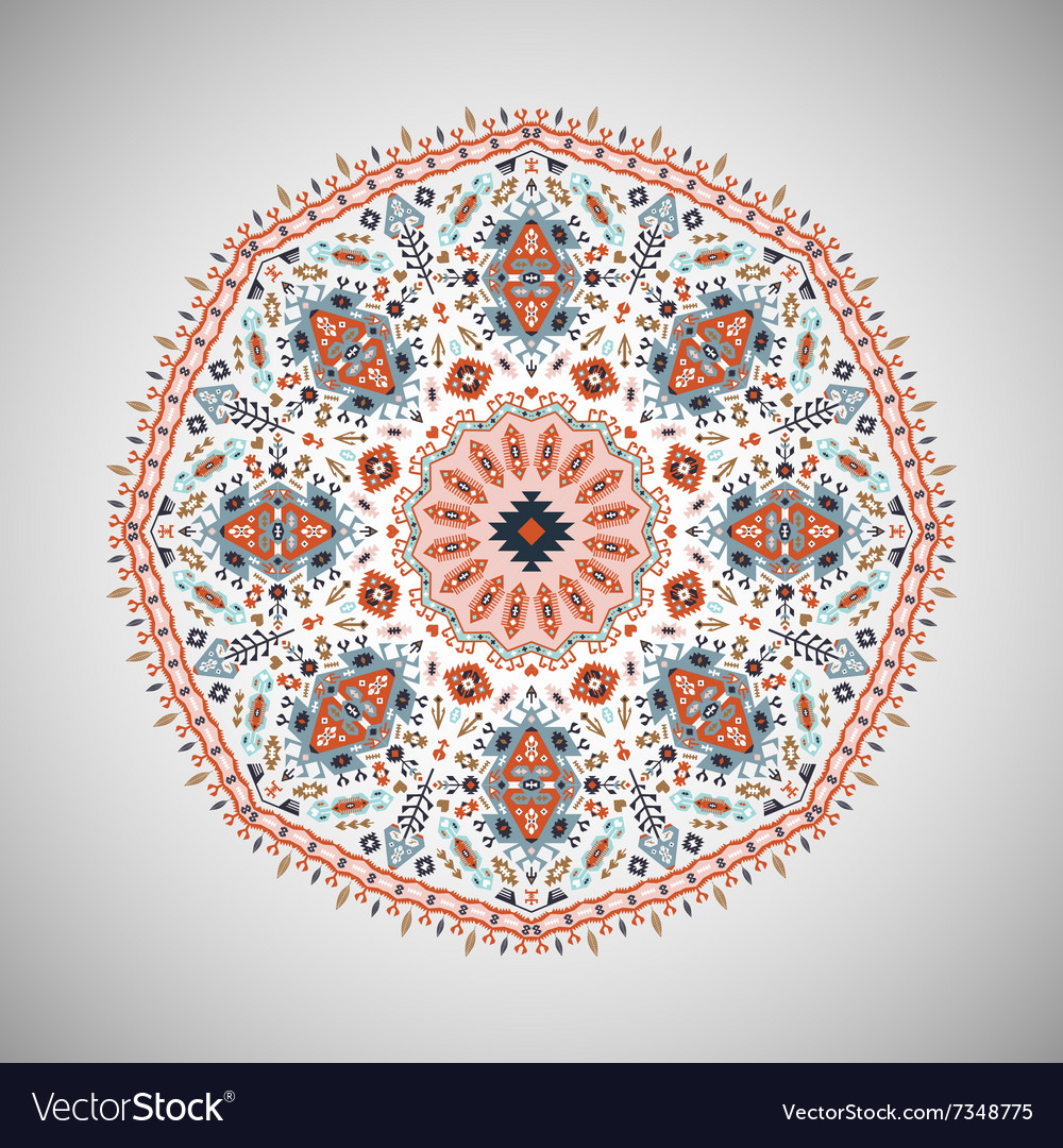 Ornamental round geometric pattern in aztec style