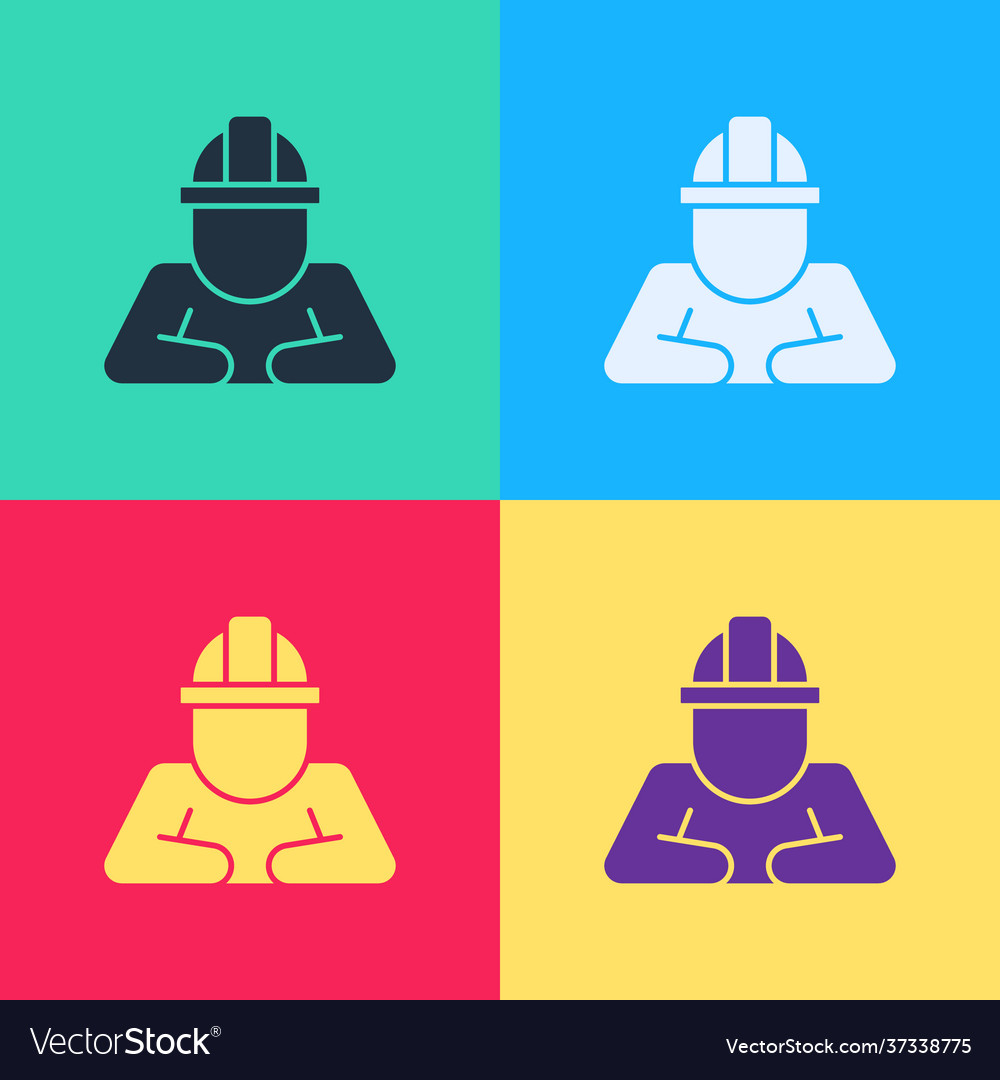 Pop art builder icon isolated on color background