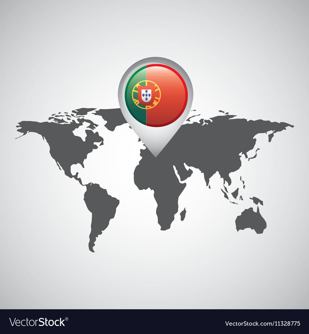 Pin map with Portugal flag on world map. Vector illustration