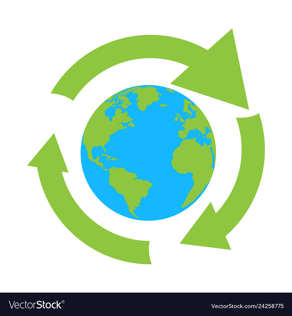 Recycling symbol around the earth planet