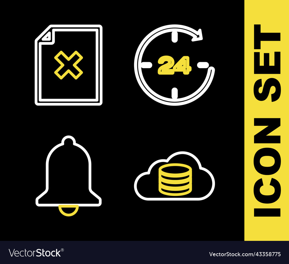 Set line clock 24 hours cloud database ringing vector image Set line clock 24 hours cloud database ringing