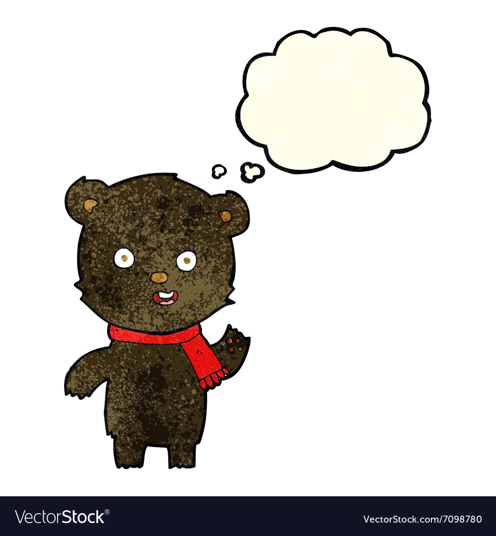 Cartoon Waving Black Bear Cub With Scarf With Vector Image