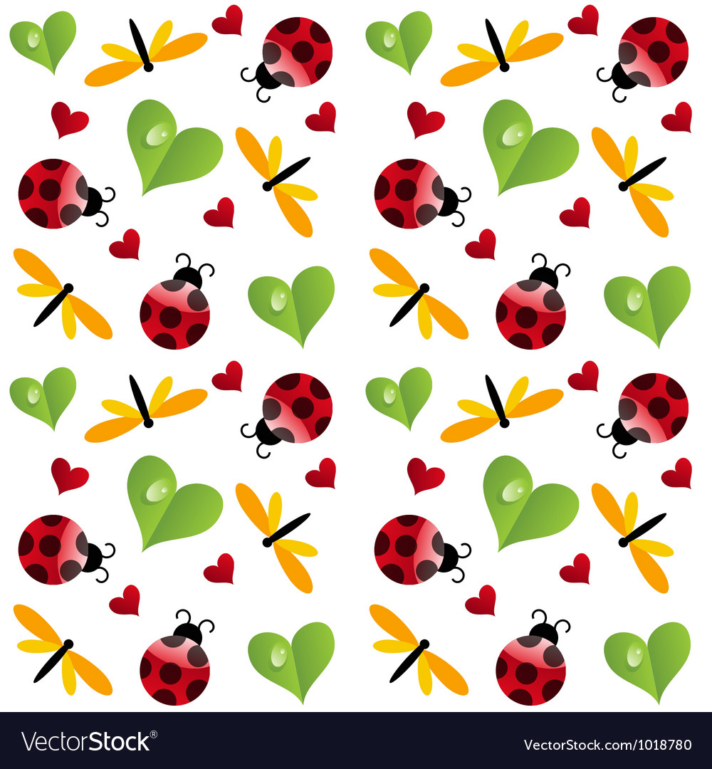 Clover leaf with ladybird seamless pattern