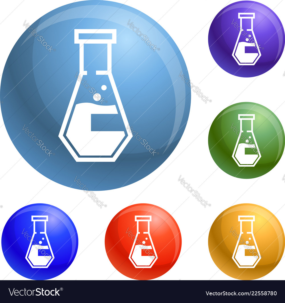 Conical flask icons set Royalty Free Vector Image