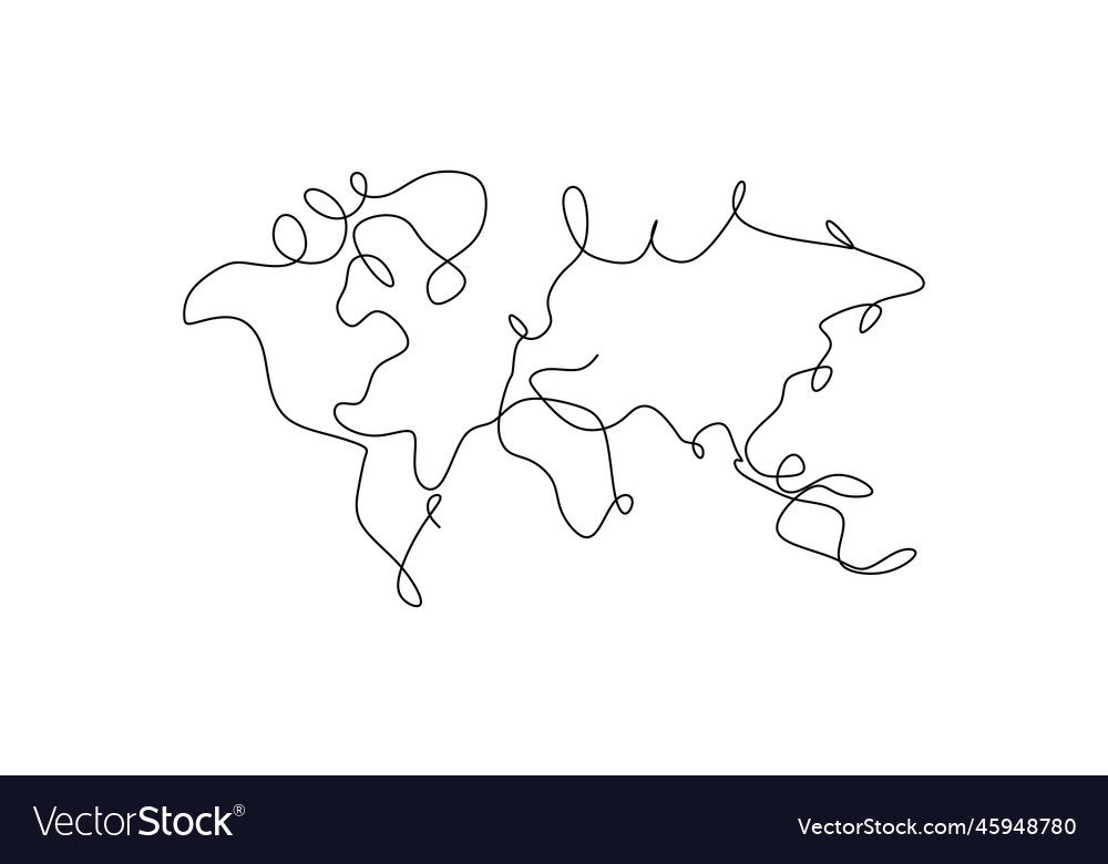 Continuous one line drawing of a world map vector image Continuous one line drawing of a world map
