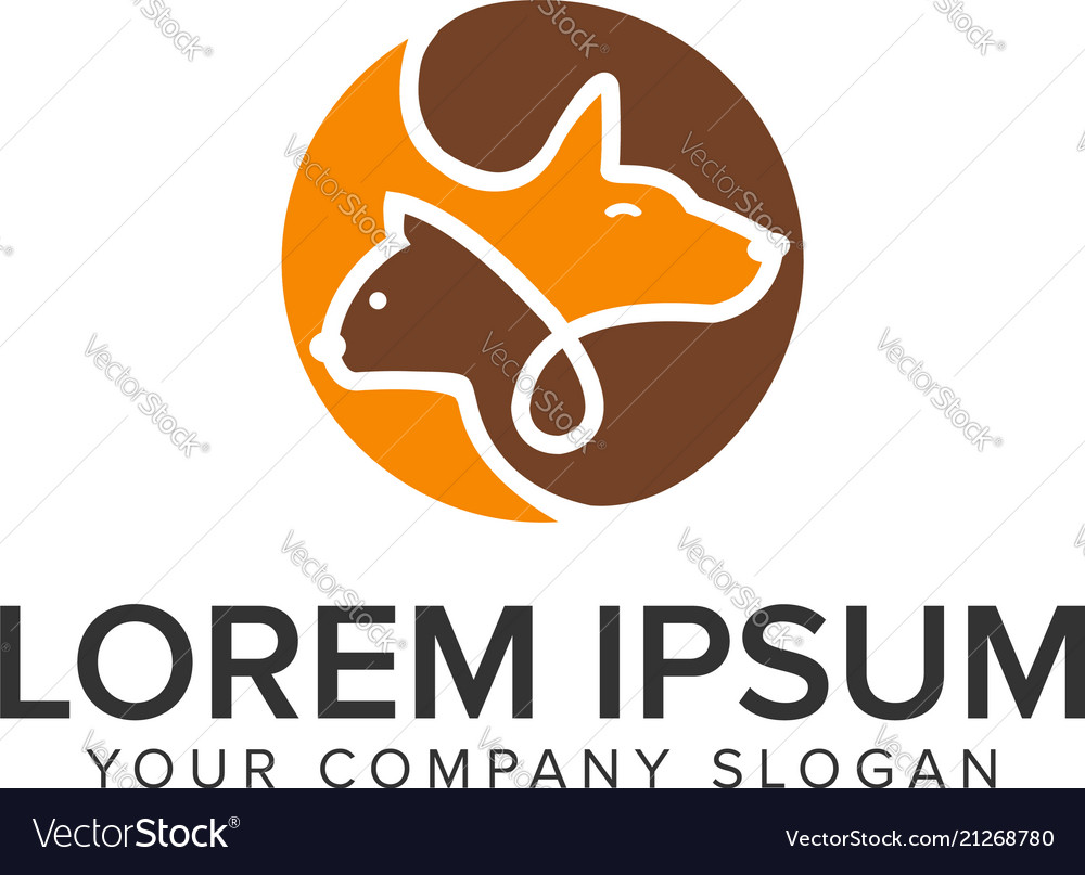 Dog cat line circle logo design concept template