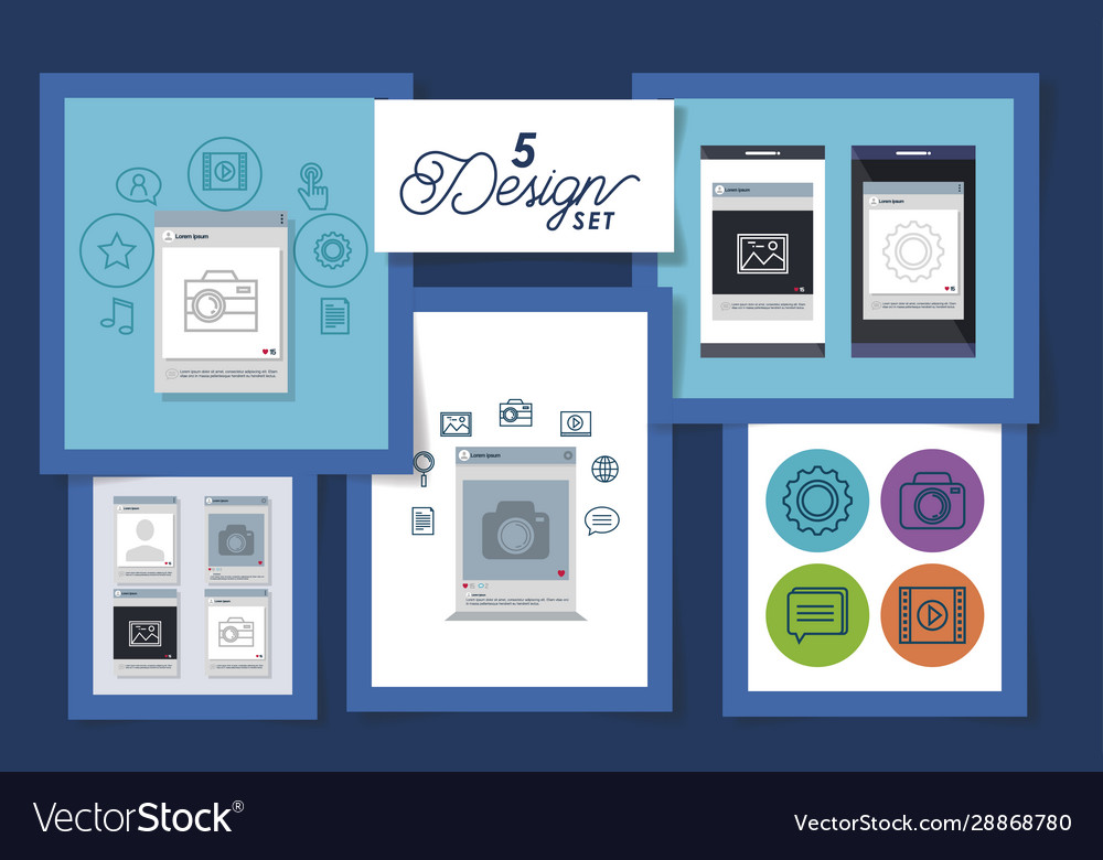 Five designs smartphone and social media icons Vector Image