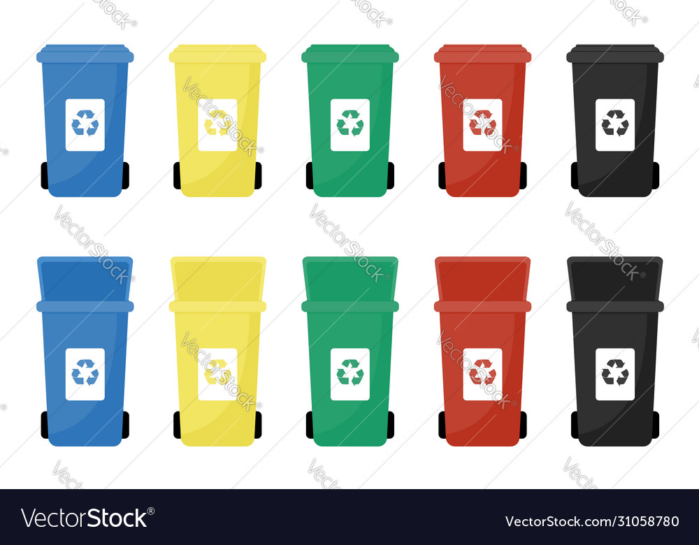 Garbage cans flat sorting vector image Garbage cans flat sorting