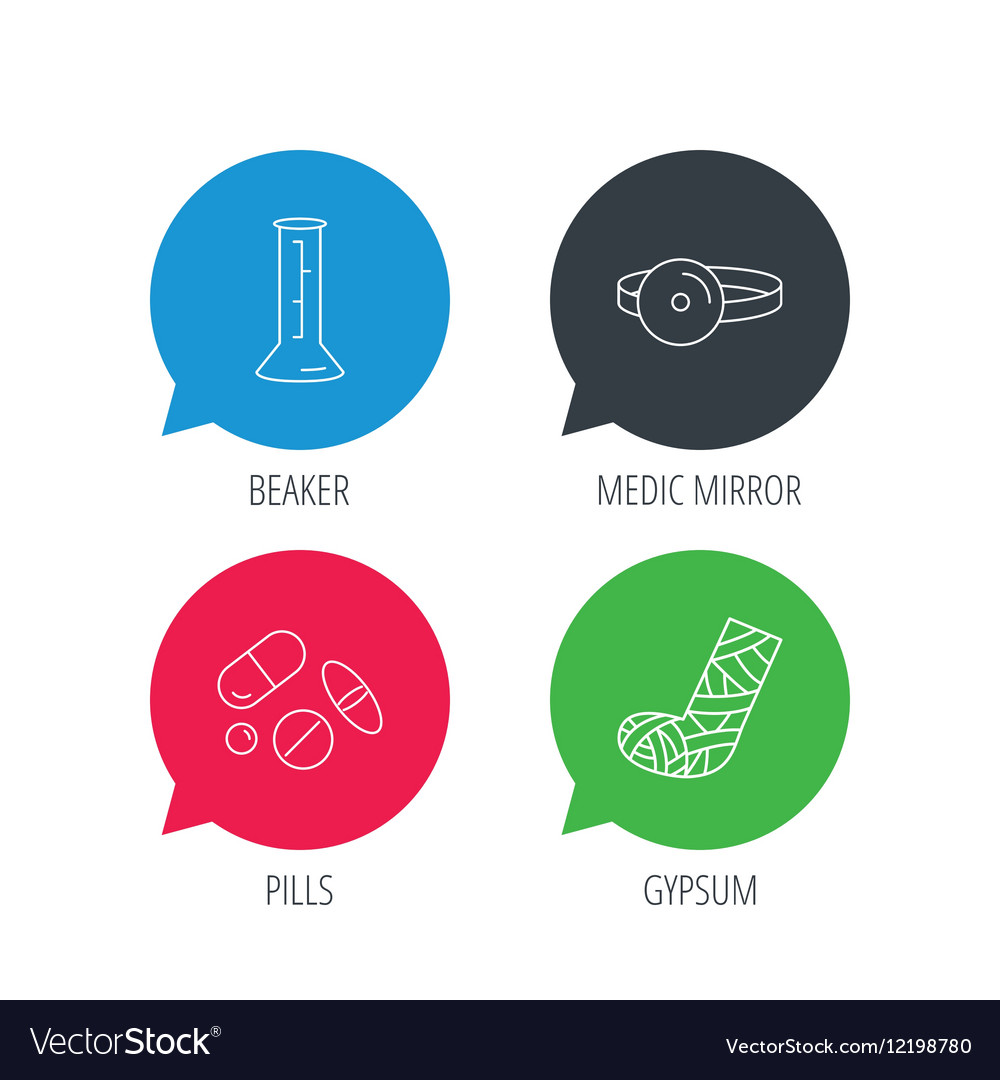 Gypsum lab beaker and medical pills icons