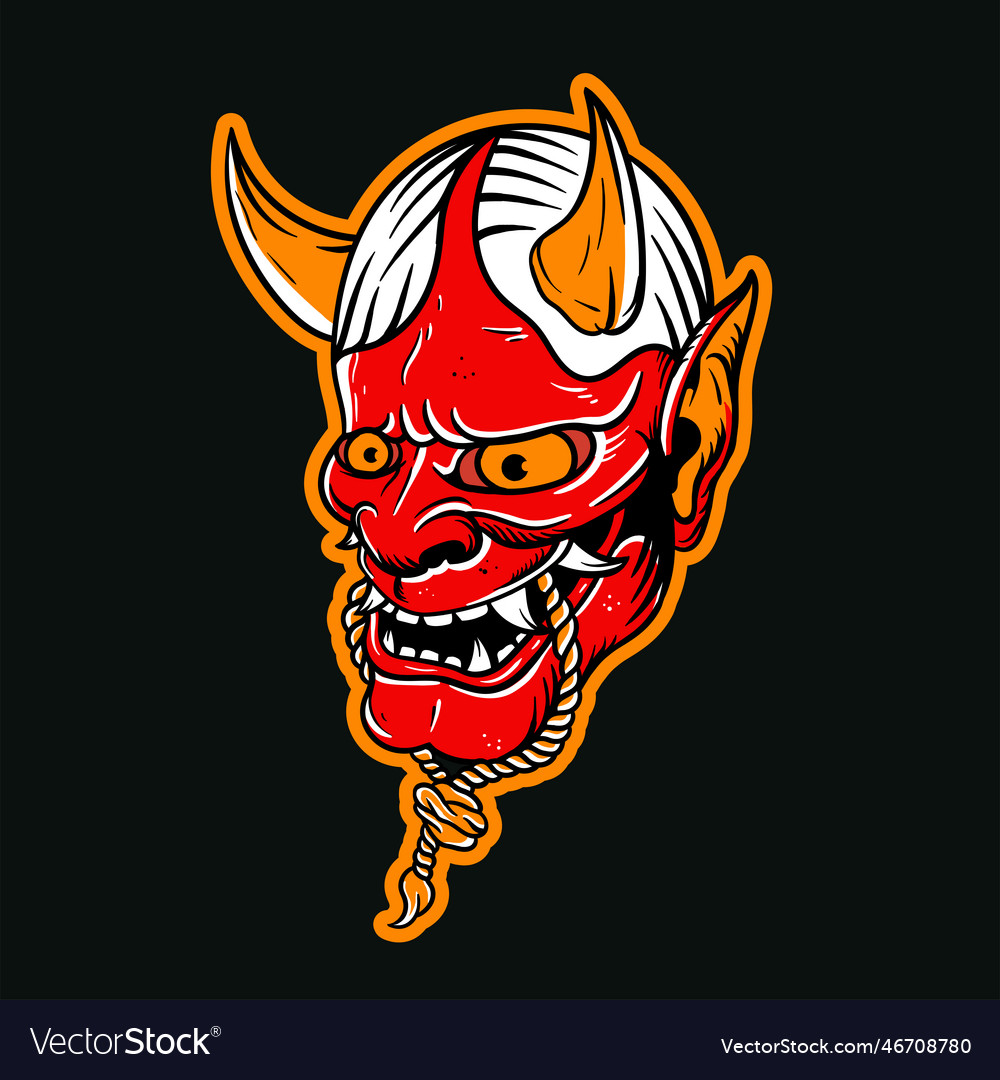 Hand drawn of classic japanese oni mask Royalty Free Vector